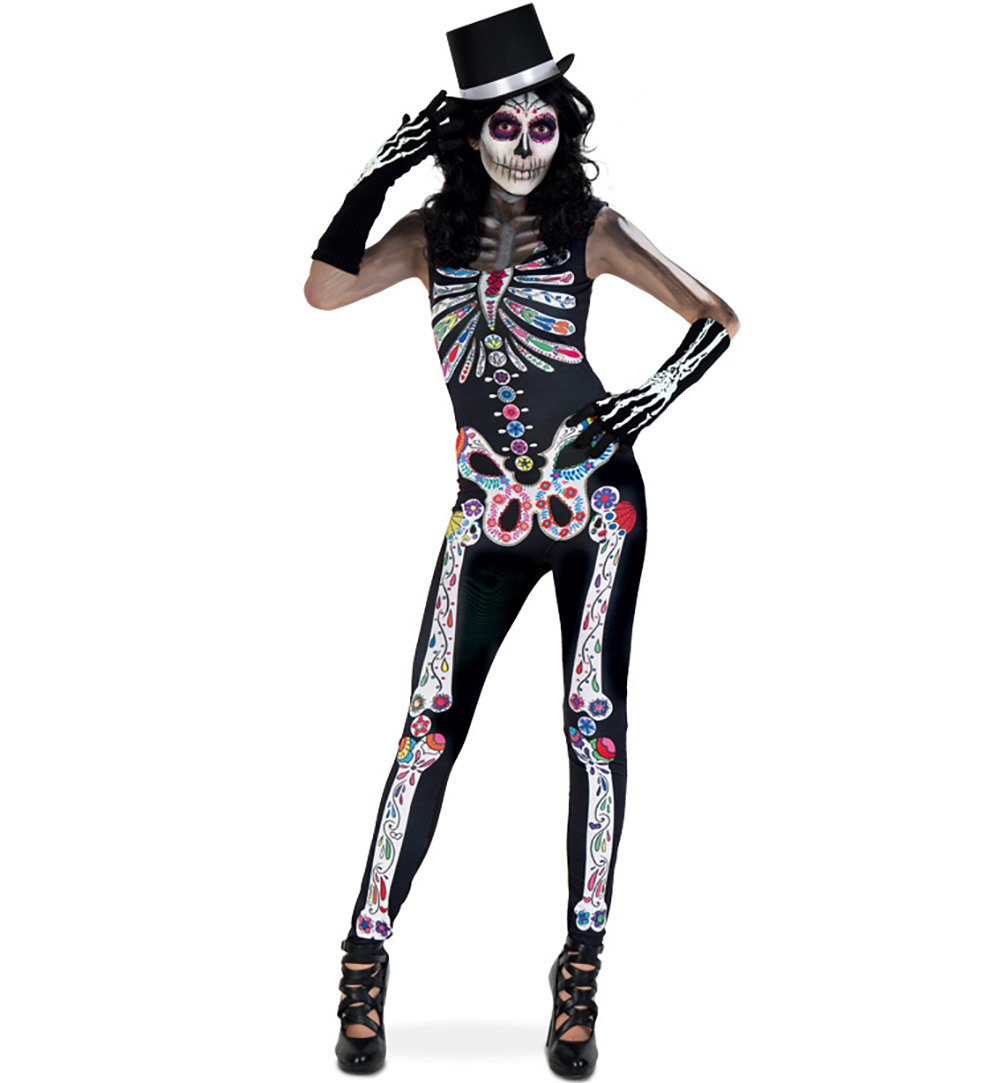 Kostüm Damen Skull Lady Skelett Tag der Toten Hut Fasching Karneval Halloween 