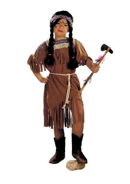 Indianerkostüm Squaw Kleid mit Schulterüberwurf und Kordel