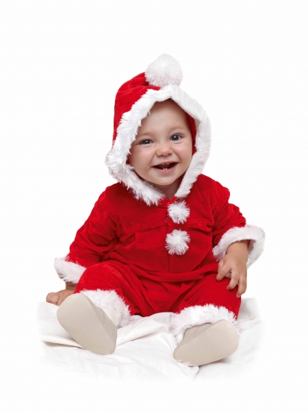 Nikolaus Baby Kostüm Strampler mit angenähter Kapuze