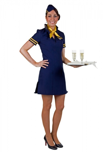 Stewardess Flugbegleiterin Kleid mit Kappe und Halstuch