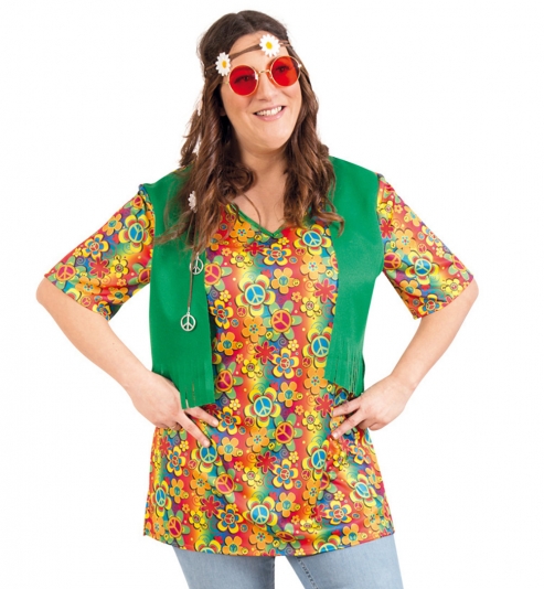 Hippie Shirt mit Westenoptik Flower Power 70er Jahre Party