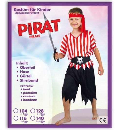 Pirat Seeräuber  Oberteil, Hose, Gürtel + Stirnband