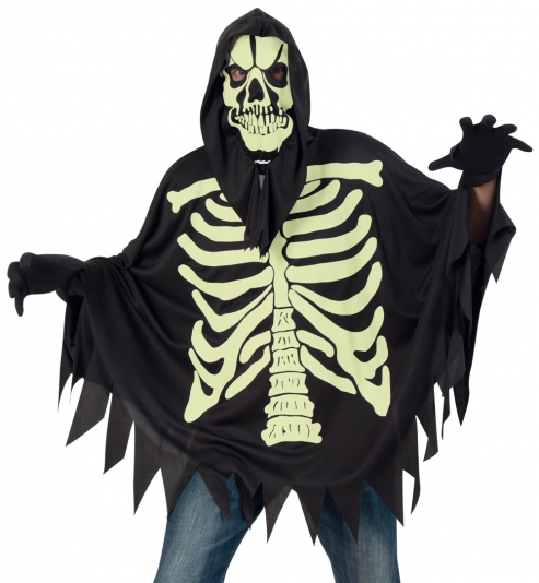 Umhang Skelett, nachtleuchtendes Halloween-Kostüm