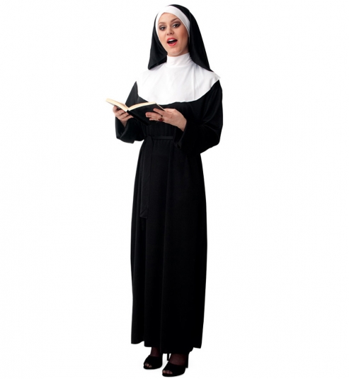Nonne Ordensschwester Kleid mit Haube + Bindegürtel