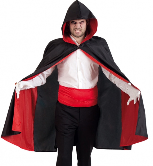 Vampire Umhang mit Kapuze, schwarz-rot , Größe Uni