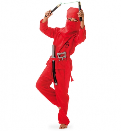 Roter Ninja Kämpfer für Kinder Red Ninja mit Gürtel und Haube