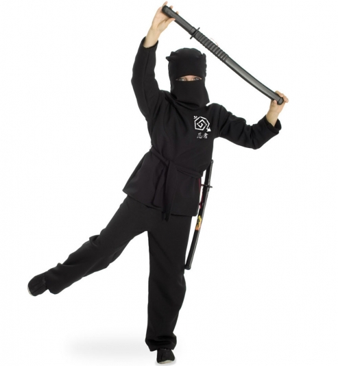Ninja Kostüm schwarzer Kämpfer für Kinder