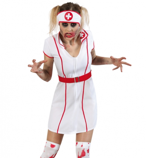 Krankenschwester, Kleid mit Gürtel + Haube