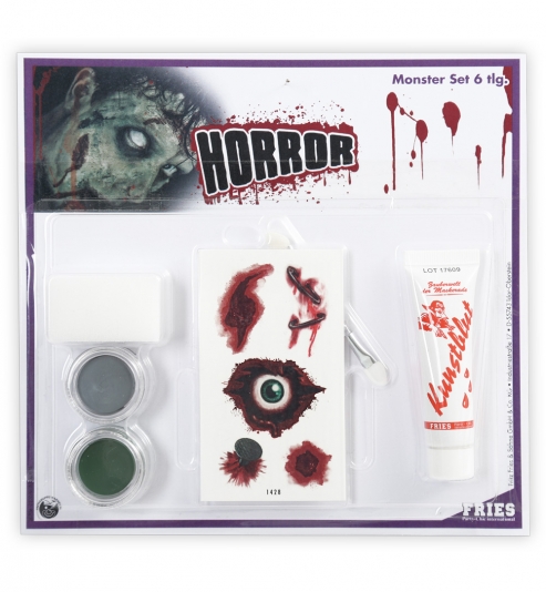 Schmink Set Monster-Set 6teilig Schminke Pinsel Schwamm Tattoos Blut