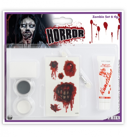 Schmink Set Zombie-Set 6teilig Schminke Pinsel Schwamm Tattoos Blut