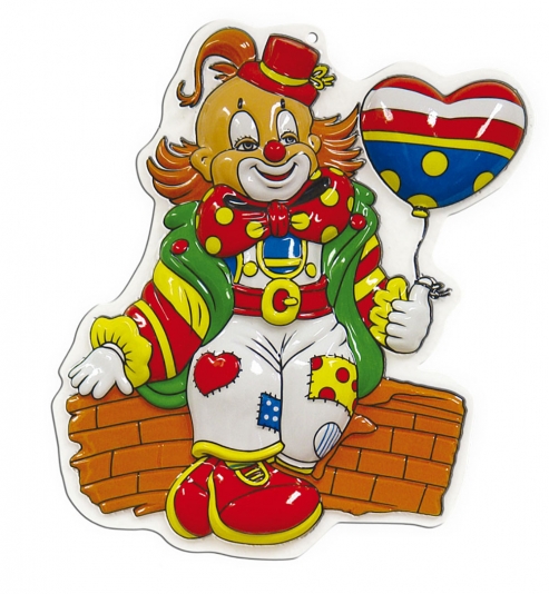 Wanddekoration Faschingsdekoration Clown mit Herzluftballon 40 cm