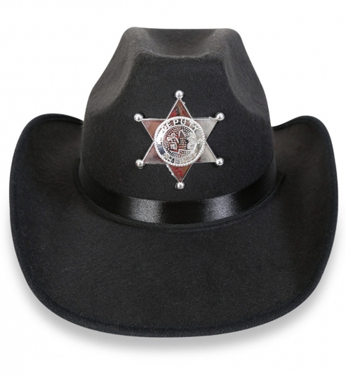 Cowboyhut, schwarz mit Sheriffstern, Gr. 58 cm