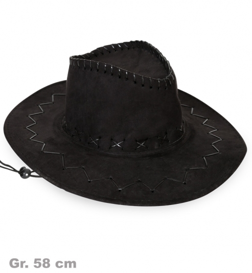 Cowboyhut schwarz, Wildlederoptik, Gr. 58 cm