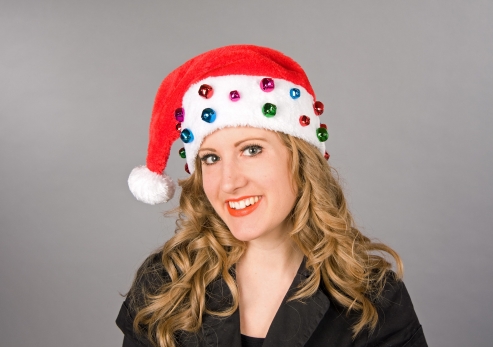 Nikolausmütze Plüsch mit bunten Glöckchen Weihnachtsmütze