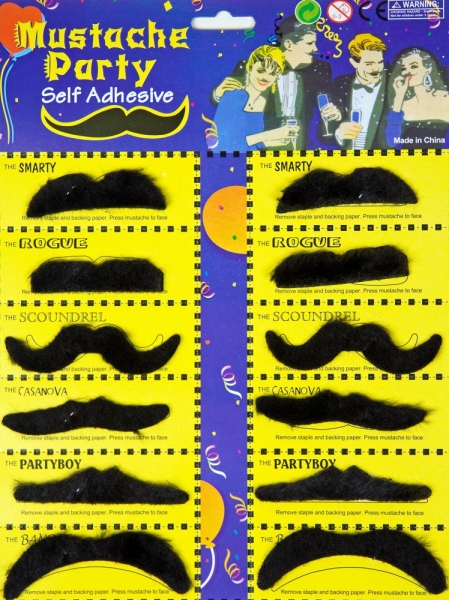 Bartkarte mit 12 Schnurrbärtchen, schwarz