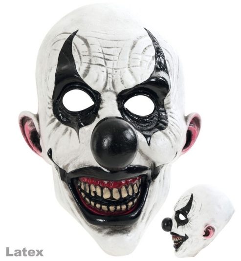 3/4 Maske Horror-Clown, weiß-schwarz, Latex