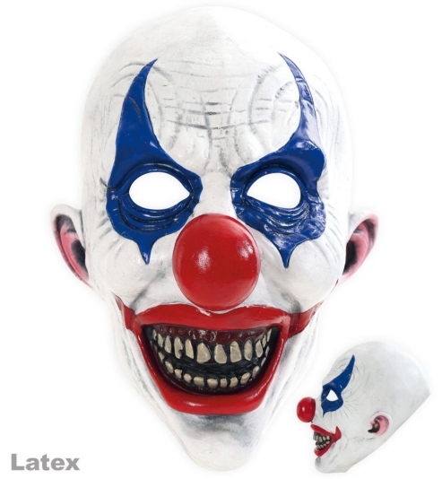3/4 Horrormaske Horror-Clown, weiß-blau-rot, Latex