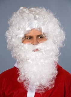 Weihnachtsmann Perücke und Bart im Set weiß