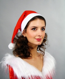 Nikolausmütze Flanell mit Pompon  Weihnachtsmütze