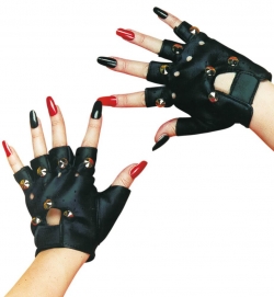 Handschuhe Punk mit Nieten, schwarz, halbe Finger, Lederoptik