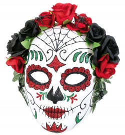 Halbmaske Mexikanischer Totentag, Rosen schwarz-rot