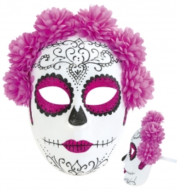 Halbmaske Mexikanischer Totentag, Blumen pink
