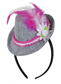 Mini-Trachtenhut auf Kopfbügel, weiß/pink
